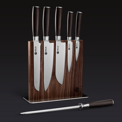 Damascus Steel Knife Set, 7-pc (Espresso)