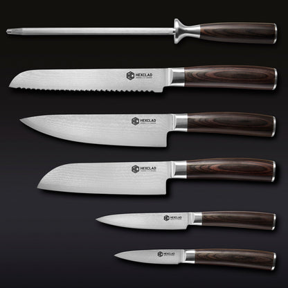 Damascus Steel Knife Set, 6-pc (Espresso)